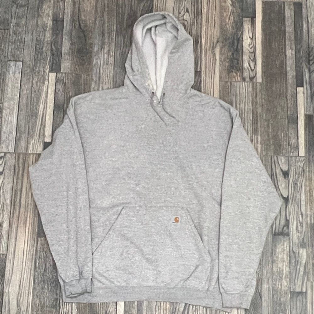 🔥Vintage Classic CARHARTT ESSENTIAL Light Gray HOODIE Sweatshirt Sz 2XL - GUC